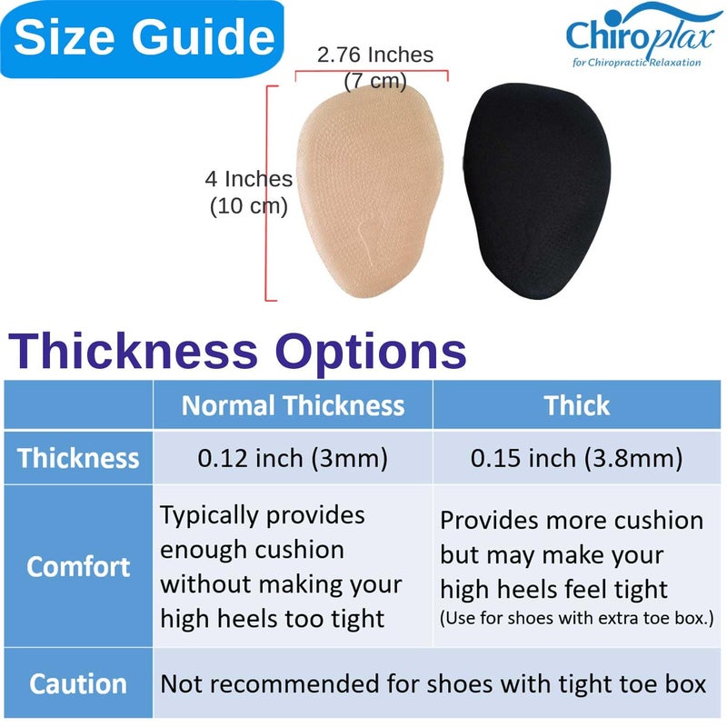 Chiroplax High Heel Pads Cushions Inserts (4 Pairs) Ball of Foot Metatarsal Forefoot Pain Relief Anti-Slip Shoe Insoles for Women (Beige+Black, Thick) - Image 2